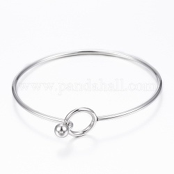 Bracelets en 304 acier inoxydable, se terminer par des perles rondes immobiles, couleur inoxydable, 2-3/8 pouce (6~6.5 cm)