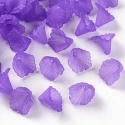Esmerilado casquillos del grano de acrílico, flor, Violeta Azul, 12x12x9mm, agujero: 1.2 mm, aproximamente 1700 unidades / 500 g