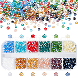 Perles de verre rondelles à facettes en verre électrolytique, couleur mixte, 3x2mm, Trou: 0.5~1mm, environ 150~180pcs / compartiment, environ 1800~2160 pcs / boîte