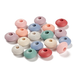 Perles de bois d'érable naturel peintes à la bombe, plat rond, couleur mixte, 12x6mm, Trou: 3.5mm, environ 2380 pcs/500 g