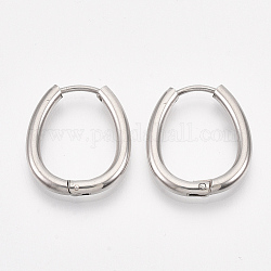 201 Stainless Steel Huggie Hoop Earrings, with 304 Stainless Steel Pins, Oval, Stainless Steel Color, 12 Gauge, 20x17x2mm, Pin: 1mm