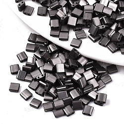 2-Hole Glass Seed Beads, Metallic Colours, Rectangle, Gunmetal Plated, 5x4.5~5.5x2~2.5mm, Hole: 0.5~0.8mm, about 118pcs/10g