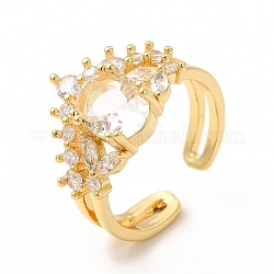 Открытое кольцо-манжета овальной формы из прозрачного циркония, украшения из латуни для женщин, без кадмия и без свинца, реальный 18k позолоченный, внутренний диаметр: 18 мм