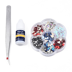 Nail Art Sets, with K9 Glass Cabochons, with Nail Glue and Tweezers, Mixed Shapes, Mixed Color, 83x83x15mm