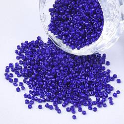 Perlas de cilindro de vidrio, abalorios de la semilla, pintura para hornear, agujero redondo, azul oscuro, 1.5~2x1~2mm, agujero: 0.8 mm, aproximamente 8000 unidades / bolsa, aproximamente 85~95 g / bolsa