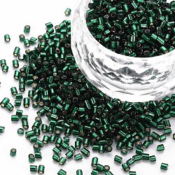 Perles de bugle en verre, Argenté, vert foncé, 1.8~2.2x1.8~2mm, Trou: 0.8~0.9mm, environ 15000 pcs / livre