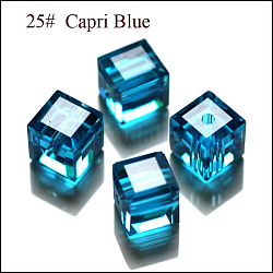 Perles d'imitation cristal autrichien, grade AAA, facette, cube, Dodger bleu, 4x4x4 mm (taille dans la plage d'erreur de 0.5~1 mm), Trou: 0.7~0.9mm