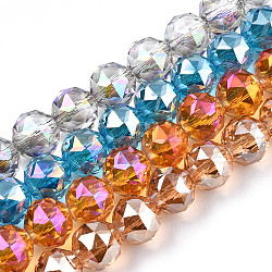 Electroplate Transparent Glass Beads Strands, Faceted, Round, Mixed Color, 8x7.5mm, Hole: 1mm, about 70pcs/strand, bout 70~72pcs/strand, 20.67 inch~21.26 inch(52.5~54cm)