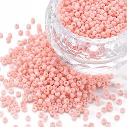 13/0 Perlas de semillas de vidrio, Color macaron, agujero redondo, redondo, salmón, 13/0, 2~2.3x1.5mm, agujero: 0.8 mm, aproximamente 450 g / bolsa
