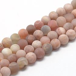 Chapelets de perles de sunstone naturelle naturelles, mat, ronde, 8~9mm, Trou: 1mm, Environ 45~48 pcs/chapelet, 15.7 pouce