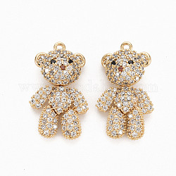 Brass Micro Pave Clear Cubic Zirconia Pendants, Nickel Free, Bear, Real 18K Gold Plated, 23x12x7.5mm, Hole: 1.2mm