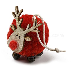 Weihnachtsdekoration mit Hirschkugel-Anhänger aus Plüsch und Holz, Hängendes Ornament aus Juteseil, Schamottestein, 108 mm