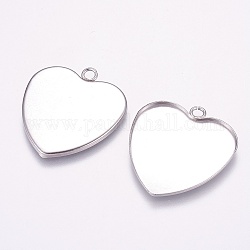 304 Stainless Steel Pendant Cabochon Settings, Plain Edge Bezel Cups, Heart, Stainless Steel Color, Tray: 28x29mm, 34x31x1mm, Hole: 3mm