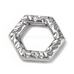 304 anelli di collegamento in acciaio inox, texture, esagono, colore acciaio inossidabile, 20x22.5x3.5mm, diametro interno: 12x13.5mm