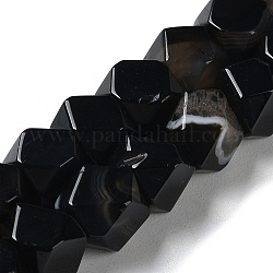 Natural Black Agate Star Cut Round Beads Strands, Faceted, 7~8.5x7~8.5x7~8.5mm, Hole: 1.2mm, about 25~26pcs/strand, 8.39''~8.62''(21.3~21.9cm)