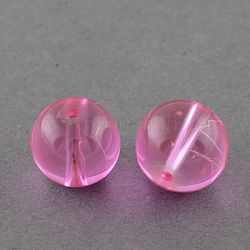 Chapelets de perles en verre transparent drawbench, peint à la bombe, ronde, rose chaud, 6mm, Trou: 1.3~1.6mm, 31.4 pouce