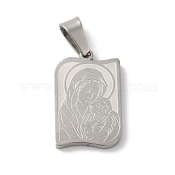 Mother's Day Theme 304 Stainless Steel Pendants, Rectangle with Child & Mother Charms, Stainless Steel Color, 20x13x2mm, Hole: 6.5x3mm