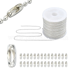 Kit de fabricación de cadenas de etiquetas de diy, incluyendo cadenas de bolas de bolas de hierro, soldada, con carrete, con conectores de la cadena de bola, plata, 1.5~5x1.5~2.5x1.5~2mm