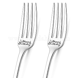 Globleland Word Pattern 304 Stainless Steel Fork, with Coated Paper Cutlery Storage Box, Birthday Themed Pattern, 200x24mm, Fork: 2pcs/box