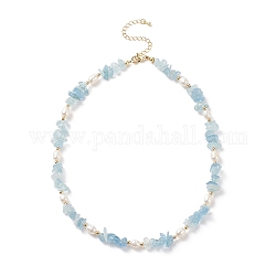 Collier de perles d'aigue-marine naturelle et de perles, bijoux en pierres précieuses pour femmes, 15.35 pouce (39 cm)