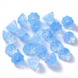 Perles de verre peintes à la cuisson transparente, jade d'imitation, gousse de lotus, bleuet, 11x10.5x8mm, Trou: 1mm