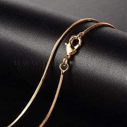 Латуни ожерелья, плоская змеиная цепь, граненые, с застежкой омар, золотые, 17 дюйм (43.1 см), 1 мм