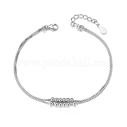 Shegrace braccialetto a doppio strato in argento sterling placcato rodio, con minuscole perline, bracciali multi-filo, platino, 925 mm (160 pollici)