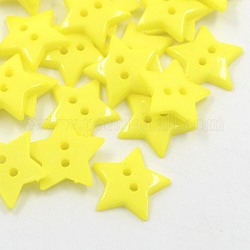 Botones de costura de acrílico, Botones de plástico, 2 agujero, teñido, estrella, amarillo, 19x3mm, agujero: 1.5 mm
