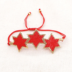 Bracelets de perles de rocaille de modèle d'étoile d'amitié d'étoile pour des femmes, Bracelets réglables de perles tressées avec cordon en nylon, rouge, 11 pouce (28 cm)