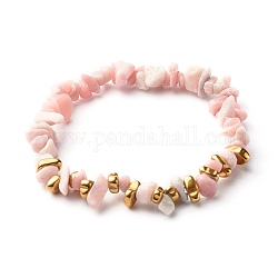 Bracelets extensibles en perles d'opale rose naturelle, avec des non-magnétiques perles synthétiques d'hématite, diamètre intérieur: 2-1/8 pouce (5.5 cm)