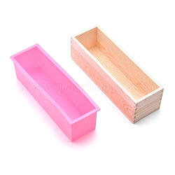 Прямоугольные наборы форм для мыла из сосны, с силиконовой формой и деревянной коробкой, инструмент для изготовления мыла ручной работы, розовый жемчуг, 28x8.8x8.6 см, Внутренний диаметр: 7x25.9 cm, 2 шт / комплект