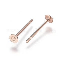 Accessoires de puces d'oreilles en 304 acier inoxydable, tige plate pour boucle d'oreille, or rose, 11.5x3mm, pin: 0.7 mm