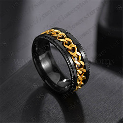 Stainless Steel Chains Rotating Finger Ring, Fidget Spinner Ring for Calming Worry Meditation, Golden, US Size 10(19.8mm)