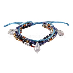 Perles de verre scintillantes 5 bracelet de cheville superposé, Bracelet de cheville en perles de lapis-lazuli naturel et en hématite synthétique non magnétique, Bracelet de cheville en perles transparentes à pointe de diamant pour femme, or, diamètre intérieur: 2-1/2~4-1/4 pouce (6.5~10.8 cm)