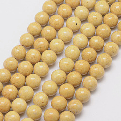 Dyed Fossil Beads, Round, Goldenrod, 14mm, Hole: 1mm, about 28pcs/strand, 16inch