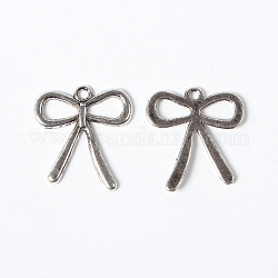 Tibetan Style Alloy Pendants, Lead Free and Cadmium Free, Bowknot, Antique Silver, 25x22x1.5mm, Hole: 4mm