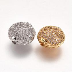 Perles de zircone cubique micro pave en Laiton, plat rond, creux, couleur mixte, 14x15x9mm, Trou: 1.5mm