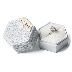 エンボス六角プラスチックリング収納ボックス  結婚指輪ケース スポンジ付き  銀  5.5x5x4.85cm