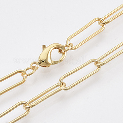Fabricación de collar de cadena de clip de papel ovalado redondo de latón, con cierre de langosta, real 18k chapado en oro, 18.3 pulgada (46.5 cm), link: 15x4.5x1 mm