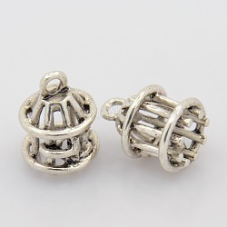 Tibetan Style Alloy Birdcage Pendants, Lead Free and Cadmium Free, Antique Silver, about 18mm long, 12mm wide, hole: 2mm
