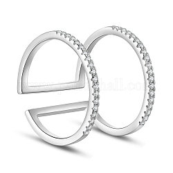 Shegrace 925 polsino in argento sterling placcato rodio, anelli aperti, con micro spianare aaa zircone cubico doppia banda, platino, 18mm