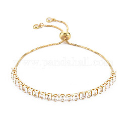 Bracelet de tennis en zircone cubique, bracelet coulissant en laiton plaqué or véritable 18k pour femme, sans nickel, clair, 10.63 pouce (27 cm)