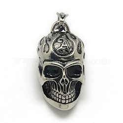 Fashionable Retro Men's Halloween Jewelry 316 Stainless Steel Skull Pendants, Antique Silver, 44x25x32mm, Hole: 6x8mm