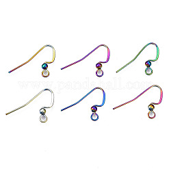Ion Plating(IP) 304 Stainless Steel French Earring Hooks, Flat Earring Hooks, Ear Wire, with Beads and Horizontal Loop, Rainbow Color, 17x21~23mm, Hole: 2mm, 22 Gauge, Pin: 0.6mm, bead: 3mm