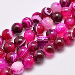 Chapelets de perles en agate rayée naturelle/agate à bandes, teints et chauffée, ronde, Grade a, rose foncé, 12mm, Trou: 1mm, Environ 32 pcs/chapelet, 15.1 pouce (385 mm)
