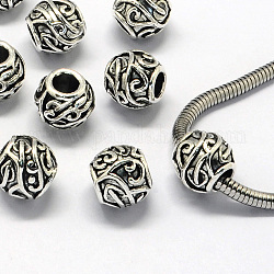Metall Großlochperlen, Großloch perlen, Rondell, Antik Silber Farbe, 11x10.5 mm, Bohrung: 5 mm