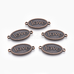 Tibetan Style Carved Word Love Alloy Oval Links connectors, Cadmium Free & Nickel Free & Lead Free, Red Copper, 14.5x30x1.5mm, Hole: 2mm, about 314pcs/1000g