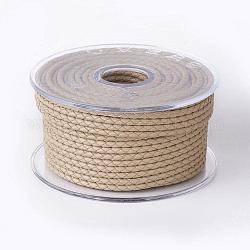 Cordón trenzado de cuero, cable de la joya de cuero, material de toma de diy joyas, burlywood, 3mm, alrededor de 54.68 yarda (50 m) / rollo