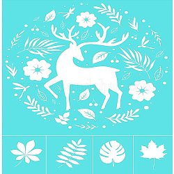 OLYCRAFT 2pcs Self Adhesive Silk Screen Printing Stencil Deer Pattern Mesh Transfers Turquoise Adhesive Screen Printing Template for Painting on T-Shirt Fabric 28x22cm