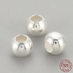 925 Sterling Silver Beads, Round, Silver, 6x5.5mm, Hole: 2mm